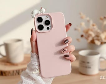 3D Lying Cat iPhone Case, Lychee Leather Soft Cover, Protective Kitty Design