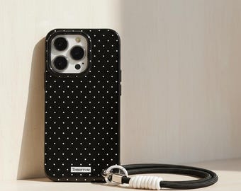 Polka Dot iPhone Case, Minimalist Slim Shockproof Cover, Lanyard Support (iPhone 11-17)