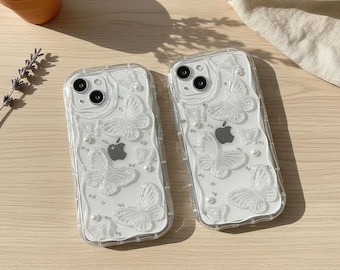 3D Butterfly Glitter iPhone Case, Pearl Wave Star Clear Cover, Shockproof Protection