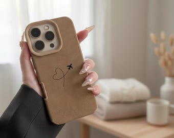 Faux Leather iPhone Case, Airplane Route Heart Design, Travel Lover Gift
