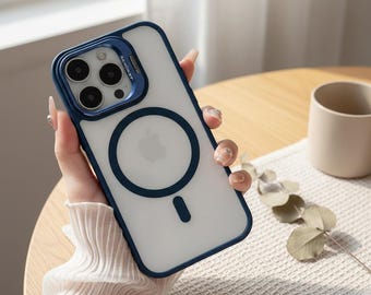 Clear MagSafe iPhone Case with Metal Ring Stand, Shockproof TPU Cover