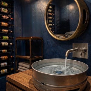 Handmade Stainless Steel Beer Keg Sink: Industrial Bar Vanity Bathroom Basin