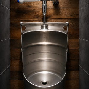 Handcrafted Beer Keg Urinal | Stainless Steel Man Cave Bathroom Decor