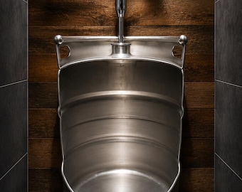 Handcrafted Beer Keg Urinal | Stainless Steel Man Cave Bathroom Decor