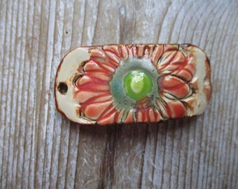 Open Flower Ceramic Bracelet Cuff earthy rustic coral