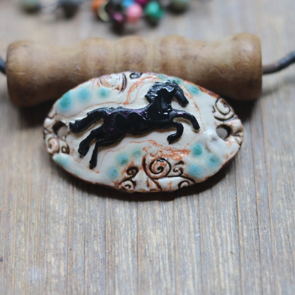 Rustic Horse  One Black Horse Bracelet connector Swirl Design