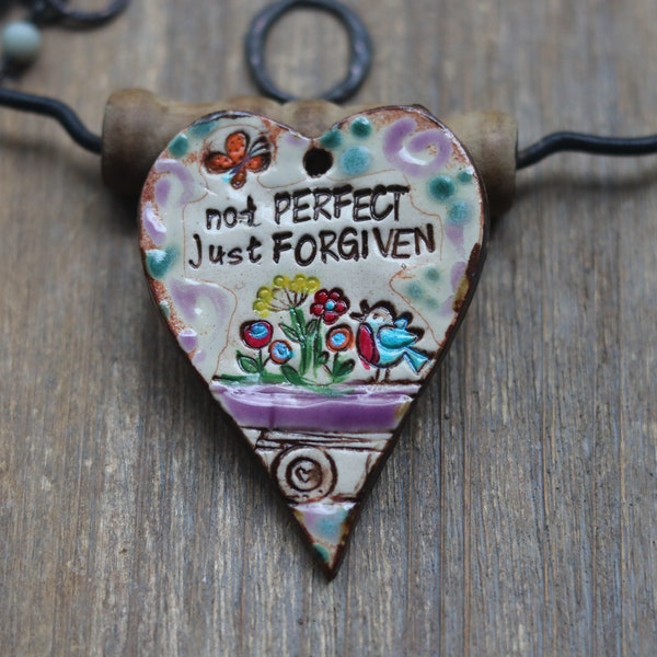 Not perfect just forgiven heart pendant