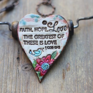 Faith Hope Love Ceramic Diffuser Pendant: Essential Oil Jewelry