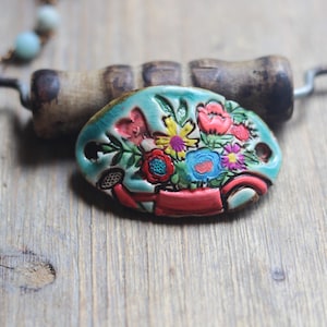 Hand Painted Flower Pottery Bracelet Connector, Essential Oil Diffuser