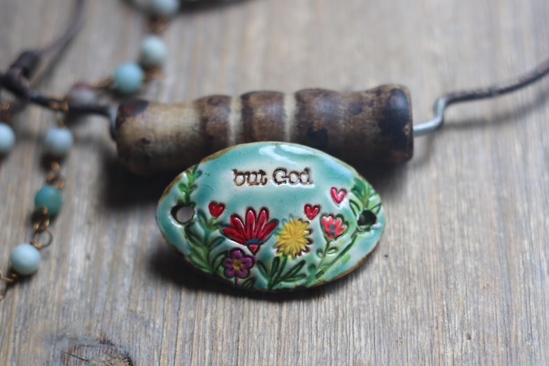 but God ceramic bracelet connector handmade jewelry image 1