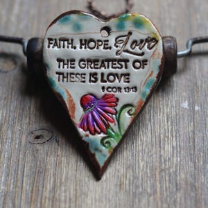Faith Hope Love Ceramic Diffuser Pendant: Essential Oil Jewelry