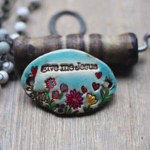 Give me Jesus Ceramic Bracelet connector inspirational message colorful flowers and bee