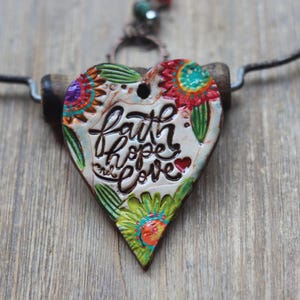 Faith Hope & love flower Pendant Rustic  Artisan pendant aromatherapy