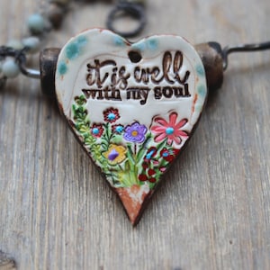 It is Well with My Soul Handcrafted Ceramic Heart Pendant: Essential Oil Diffuser, Inspirational Gift