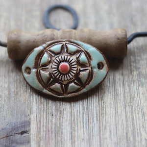 Compass Connectors Aromatherapy  Brown Pink Rustic Woodsy Ceramic Focal Bracelet