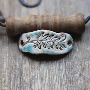 Aroma therapy Ceramic Bracelet Rustic Woodsy Pottery Connector Bracelet Cuff Jewelry Design Green Leaf Branch