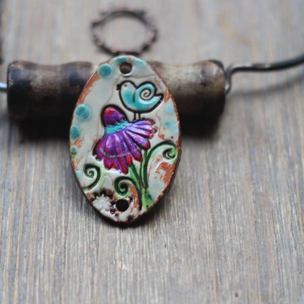 Bird and Flower PendantCeramic Bird Pendant