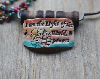 I am the light of the world John 8:12 Scripture Bracelet connector or pendant Bible verse