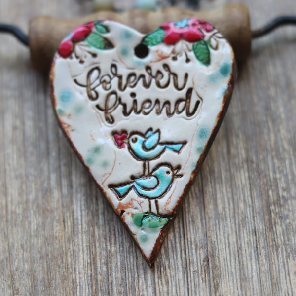 Forever Friend Ceramic heart bohemian ceramic pendant, boho charm, handcrafted pendant, porcelain focal