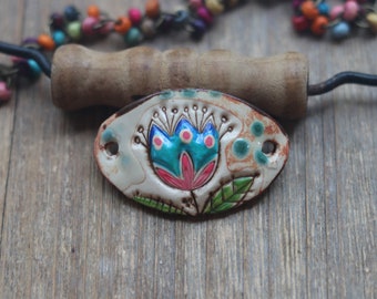 Ceramic Bracelet Connector Tulip Flower Rustic Earthy Funky Handmade Original OOAK
