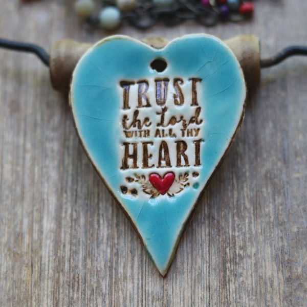 Trust in the Lord with all thy Heart pendant pottery essential oil diffuser