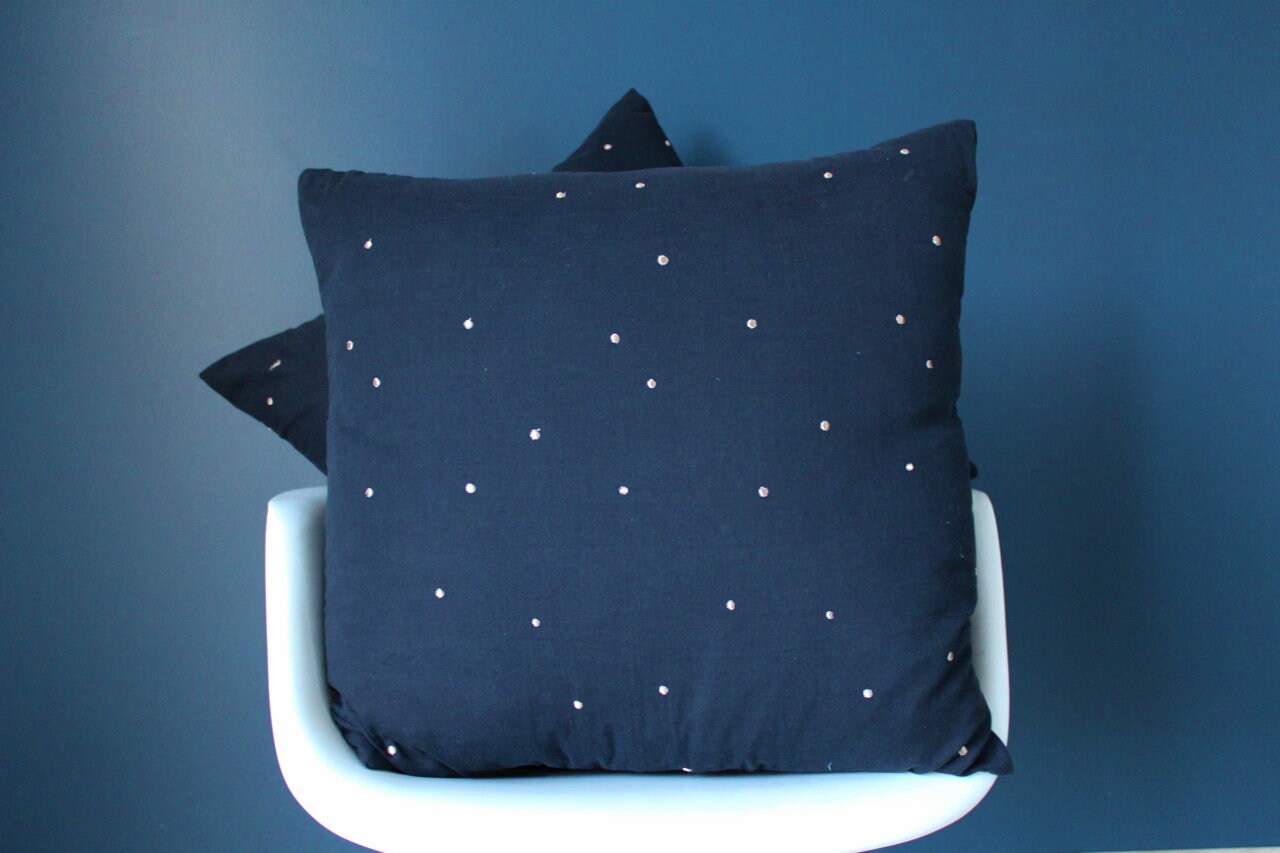Coussin Double Gaze Bleu Nuit Pois Dorés - sur Commande