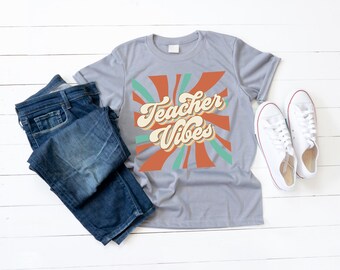 Teacher Vibes, png-bestand | Leuk shirtontwerp voor leraar | Retro leraar-T-shirt | Terug naar school-afbeelding | Cadeau-idee voor leraar | Digitale download