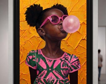 Black Girl Wall Art | Framed Kids Room Decor | African American Girl Decor | Pink Wall Art Print | Girls Bedroom Decor