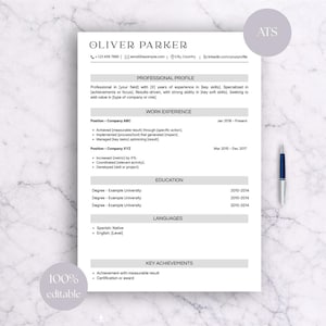 ATS Resume Template Canva | CV + Cover Letter | Professional Resume Template | Editable Resume | 1 & 2 Page Resume | Instant Download