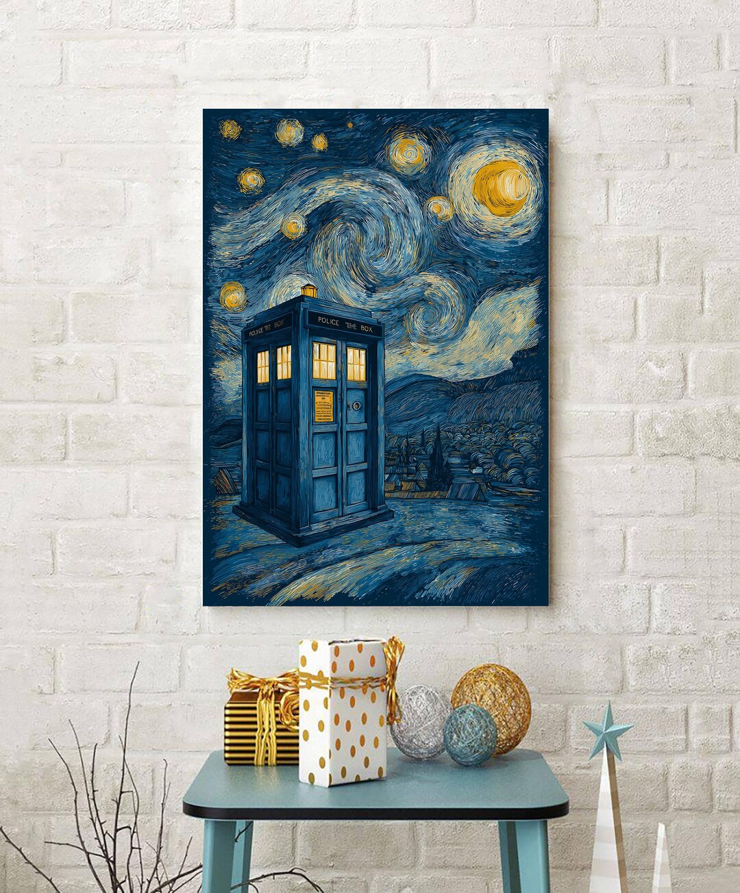 Doctor Who Tardis in Starry Night Art Print, Sci Fi Poster Canvas ...
