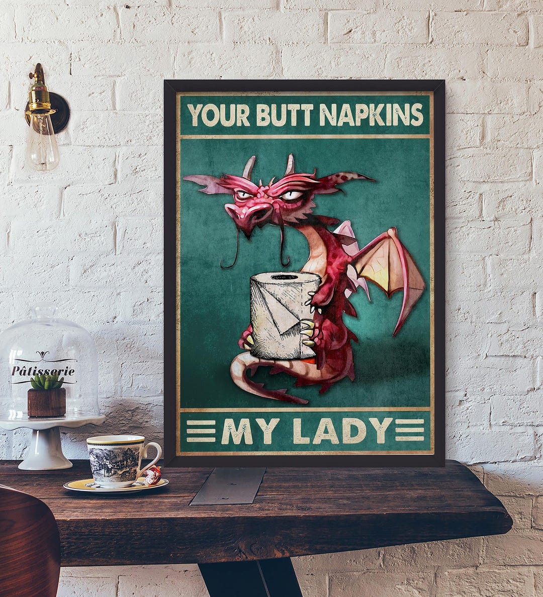 Funny Dragon Bathroom Wall Art, Dragon Toilet Paper Poster, Humorous ...