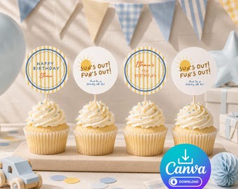 Summer Birthday Cupcake Toppers | Sun's Out Fun's Out Party Decor (Instant Download)