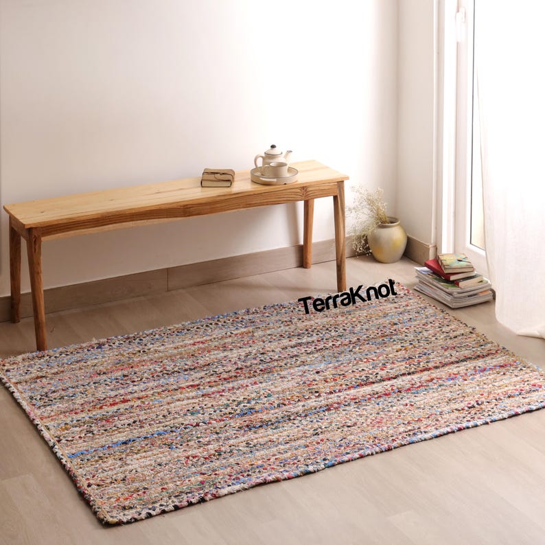 Rug Multicolour Rag Rug Handwoven Multicolor Rag Rug | Boho Jute & Fabric Area Rug | Eco ...