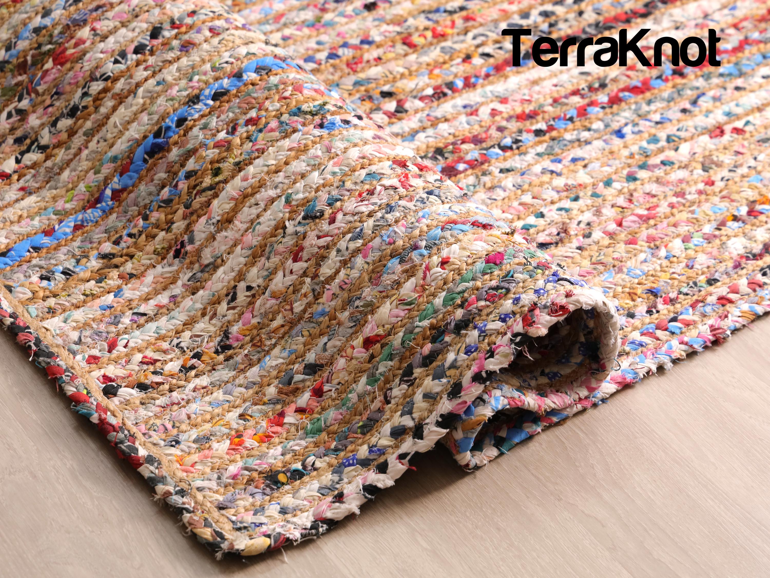 Rug Multicolour Rag Rug Handwoven Multicolor Rag Rug | Boho Jute & Fabric Area Rug | Eco ...