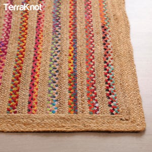 Handgeknüpfter, mehrfarbiger Chindi-Läufer aus geflochtener Baumwolle und Jute – Rechteckiger Boho-Teppich für die Heimdekoration