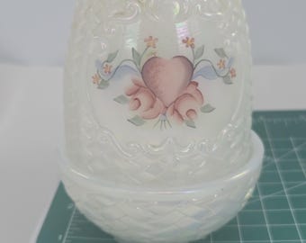Fenton weiß opalisierend irisierend Korbgeflecht Fee Lampe Licht Herz Bogen Floral 11,5 cm