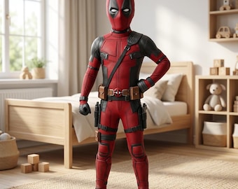 Deadpool superheldenkostuum voor kinderen – Tactisch jumpsuit met masker, hoogwaardige cosplay-outfit voor jongens, Halloween-verkleedkostuum, realistisch heldenpak