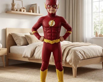 Disfraz de Flash para niños: mono de superhéroe con máscara, traje de cosplay de primera calidad para niños, disfraz de Halloween, conjunto de disfraz de héroe.
