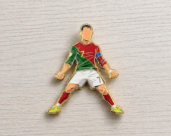 C Op Ronaldo WK geïnspireerde emaille pin, metalen voetbalster badge, cadeau voetbalfans
