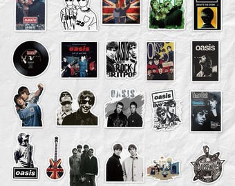50 Oasis Britpop Band Stickers, 90s Retro Music Fan Decals