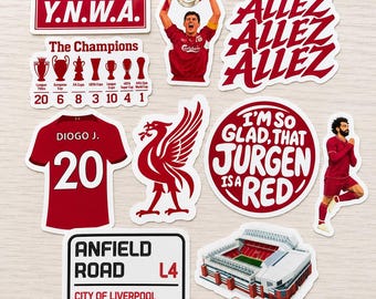 10 Liverpool FC Stickers, Set of Vinyl Football Stickers, Soccer Fan Gift