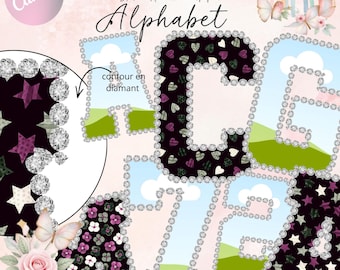 Diamond Canva Alphabet - Decorative Letters and Numbers - Digital Canva Alphabet - Custom Letters - Creative Diamond Outline Canva Design