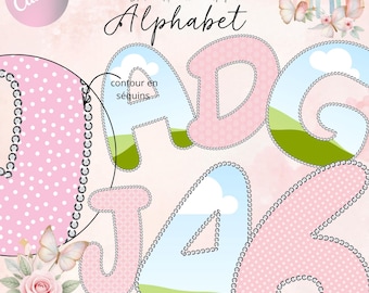 Sequin-effect Canva alphabet | Decorative letters and numbers | Canva digital alphabet | Custom letters | Creative Canva design