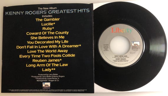 Kenny Rogers / Lady & Sweet Music Man / 1980 Liberty 45 Rpm W/ PS