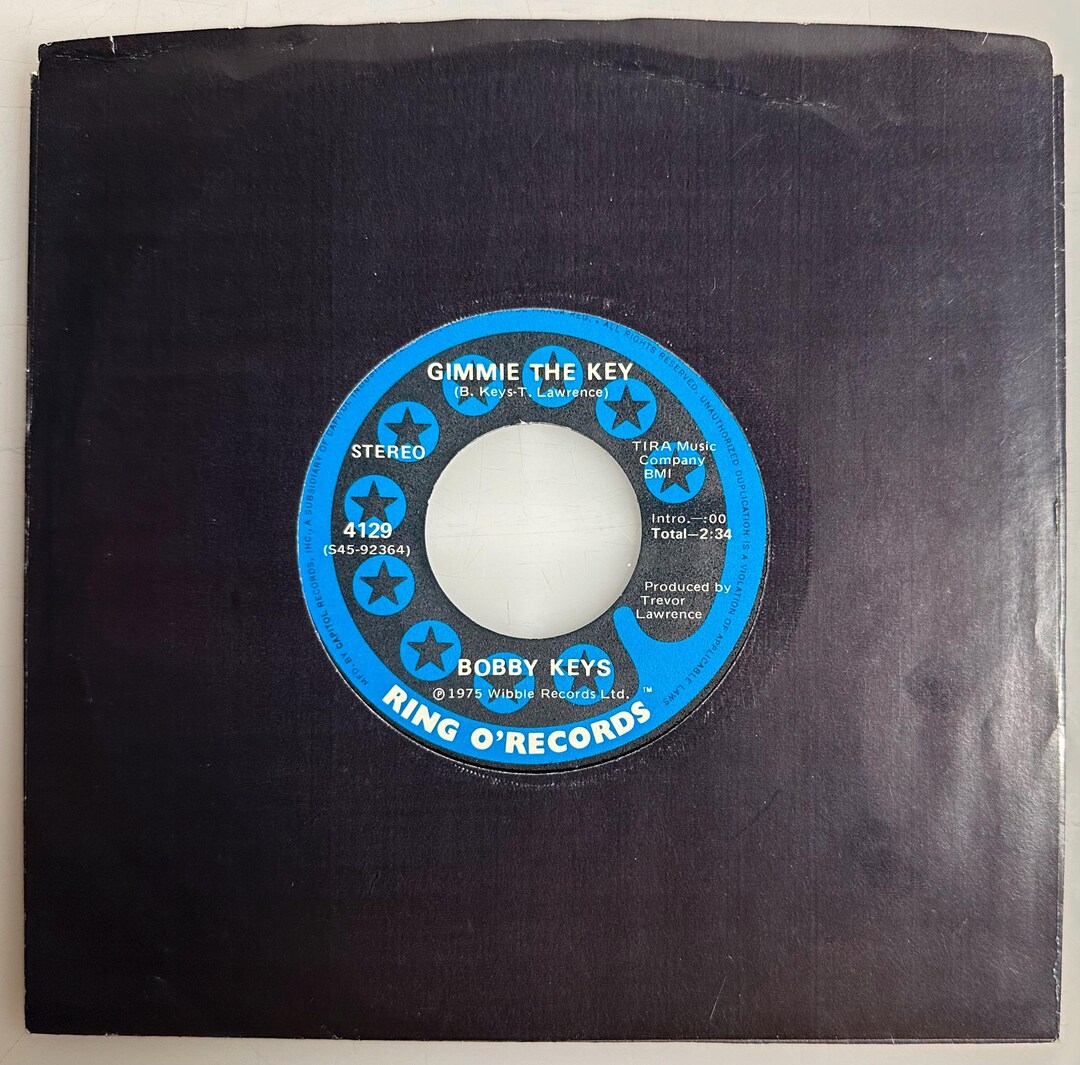 Rare RINGO O'records 45 / Bobby Keys / Gimme the Key / 1975 45 RPM / NM ...