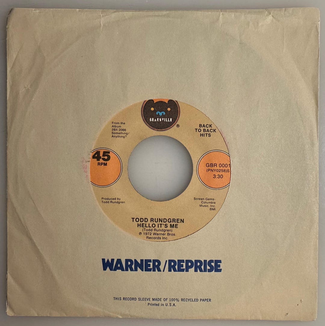 Todd Rundgren / Hello It's Me (1972 Popular Version) / Bearsville