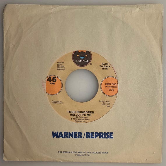 Todd Rundgren / Hello It's Me (1972 Popular Version) / Bearsville