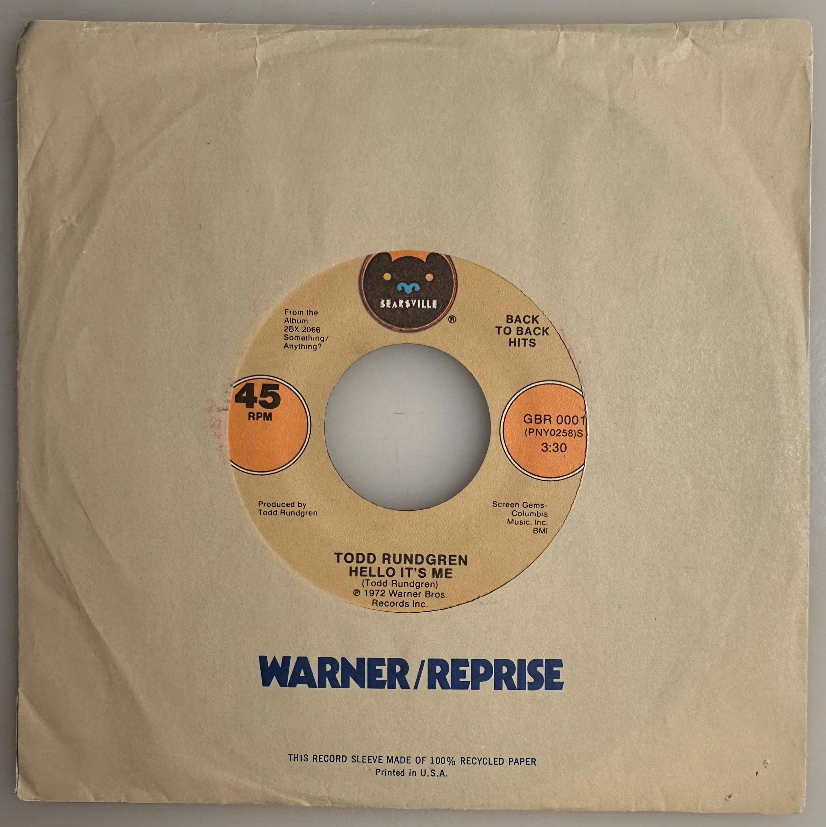 Todd Rundgren / Hello It's Me (1972 Popular Version) / Bearsville
