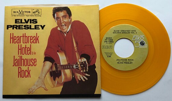 Elvis Presley 'heartbreak Hotel / Jailhouse Rock' 1985 Gold 45rpm