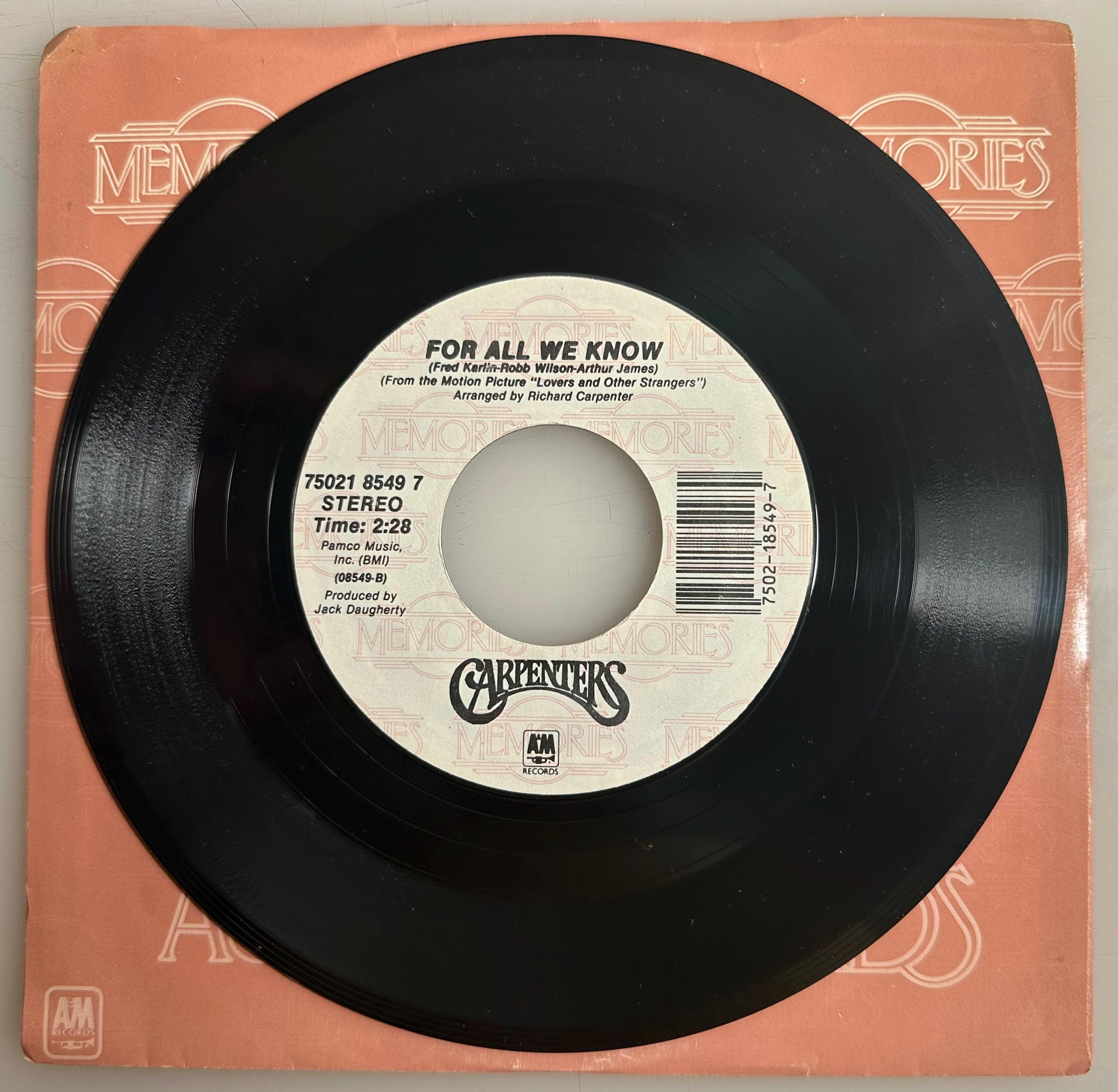 Carpenters / We've Only Just Begun and for All We Know / A&M 45rpm